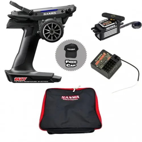COMBO SANWA 101A32483A RADIO CAR M17 2,4G FH-5 4CH + RX-493I + PGS-LH II + BAG + CAP(101A32483A+107A54479A)