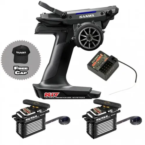 COMBO SANWA 101A32483A RADIO CAR M17 2,4G FH-5 4CH + RX-493I + 2 X PGS-XR II + CAP(101A32483A+107A54566A)